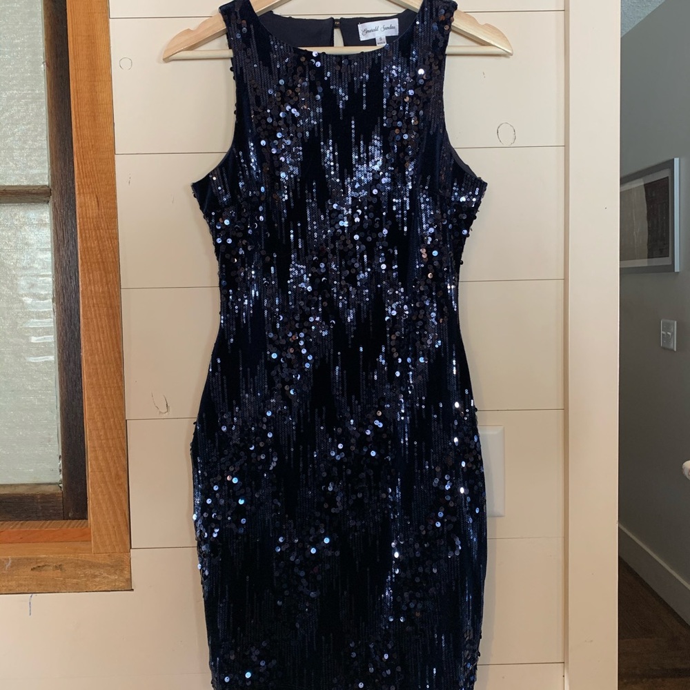 Navy Blue Sequined Party Dress